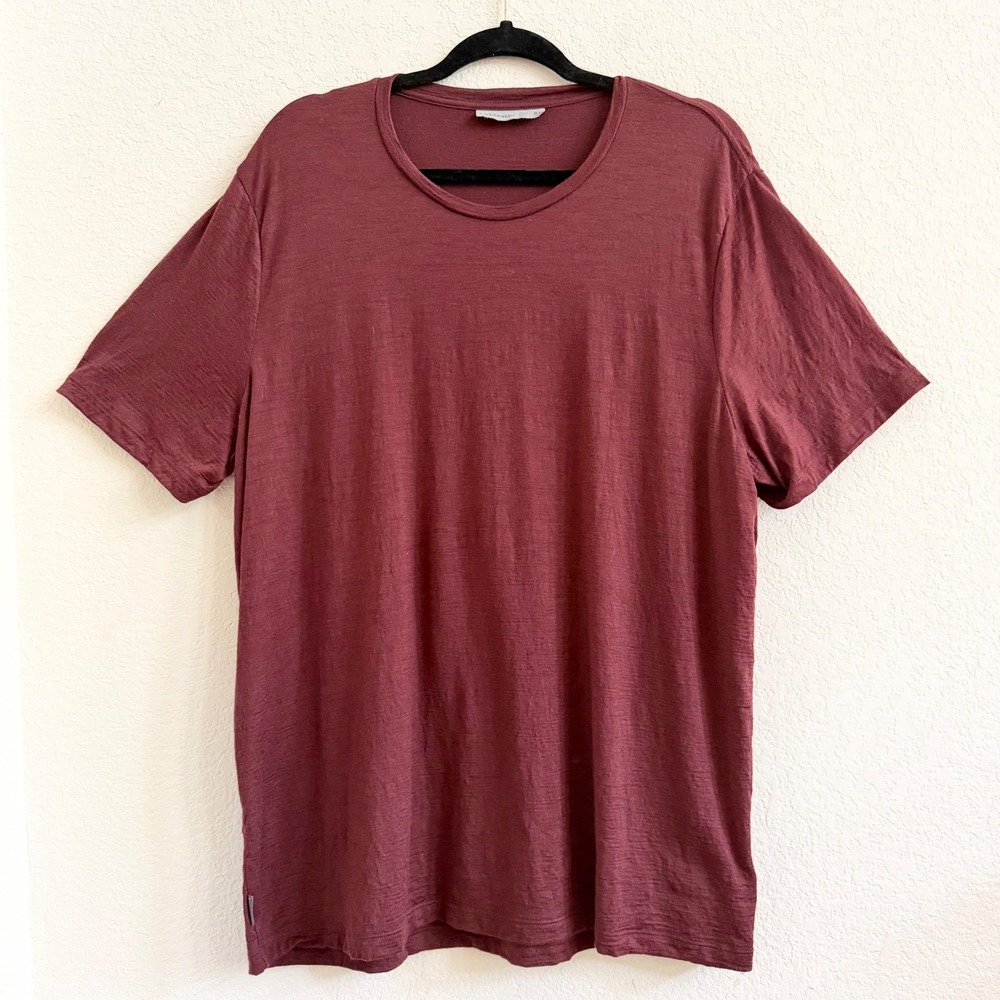 Icebreaker Mens XL 100% Merino Wool T-Shirt Burgundy Short Sleeve Tech Lite Tee